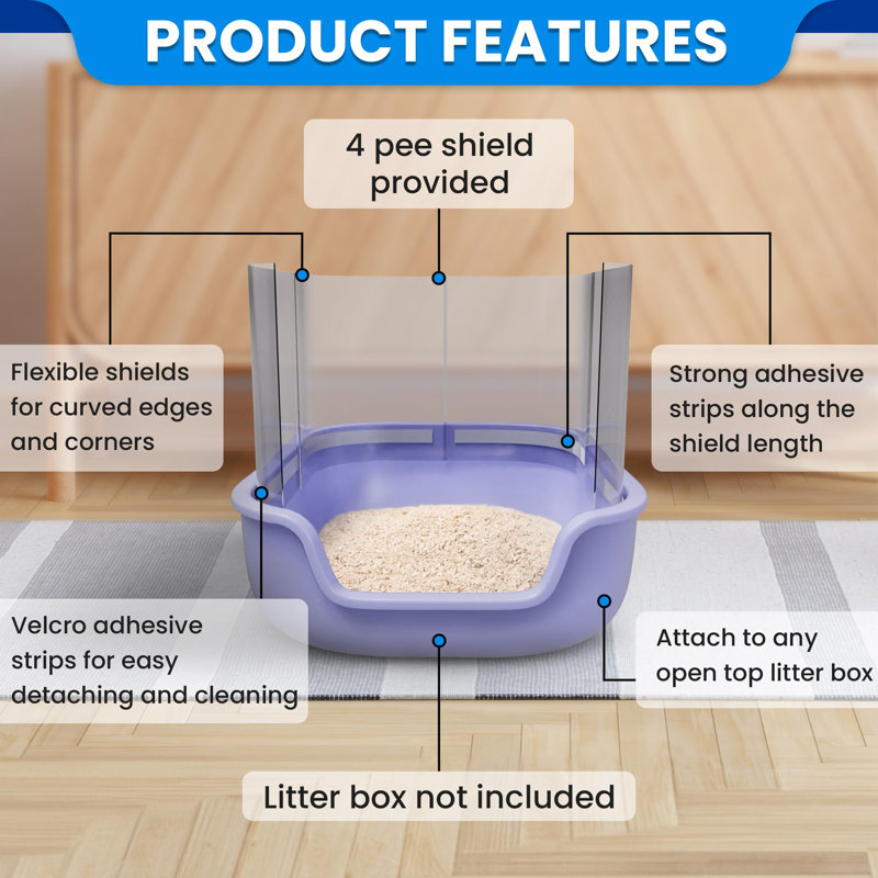 Flexible Plastic Cat Litter Box Pee Shields with Velcro