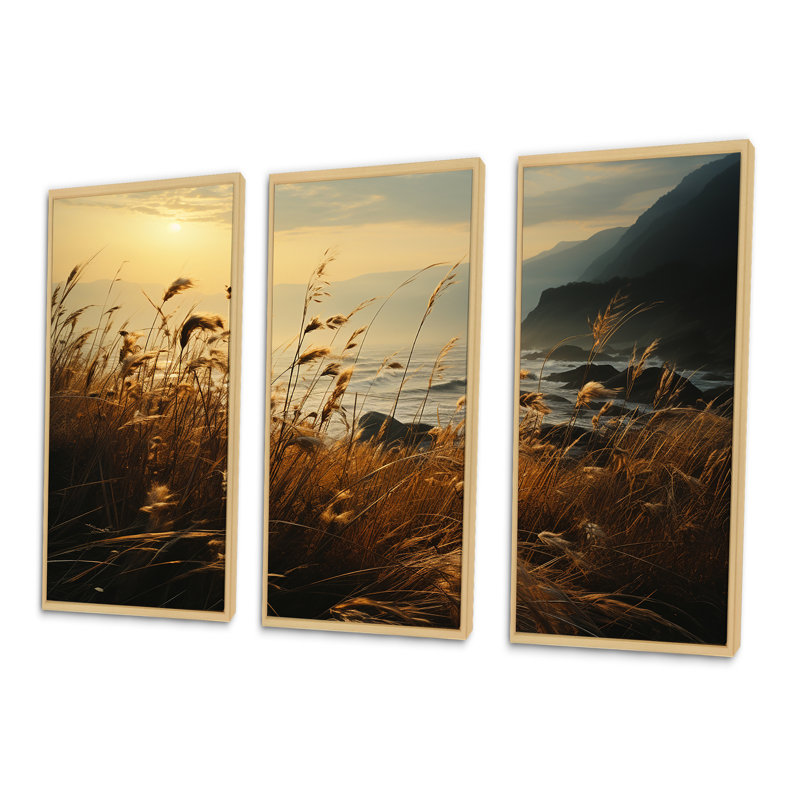 «Coastal Grass By The Beach - Floral Herbs», ensemble d'art mural, H 28 po x l 36 po x P 1 po, Cadre naturel flottant