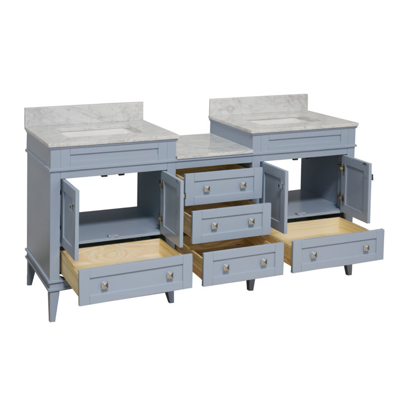 Ensemble de meuble-lavabo double pour salle de bain 72 po Frank, Bleu poudré