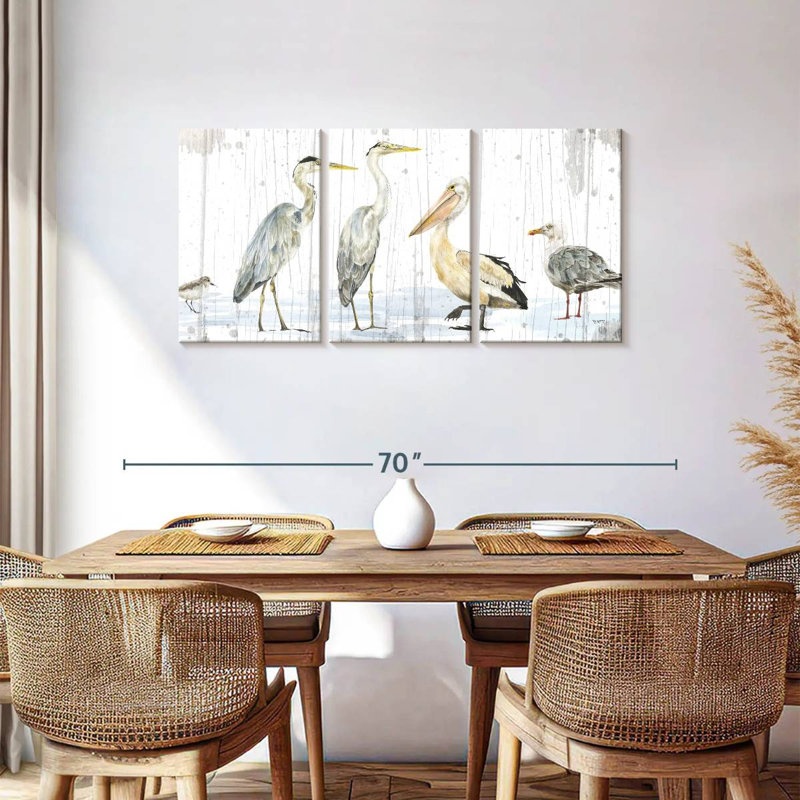 Oiseaux de la côte, reproduction d'art sur toile, H 27 po x l 56 po x P 1,25 po