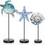 Ensemble de 3 décorations de table en bois de style bord de mer - Tortue de mer et étoile de mer