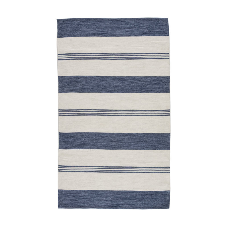 Striped Area Rug in Navy/Ivory, Rectangle 5' x 8'