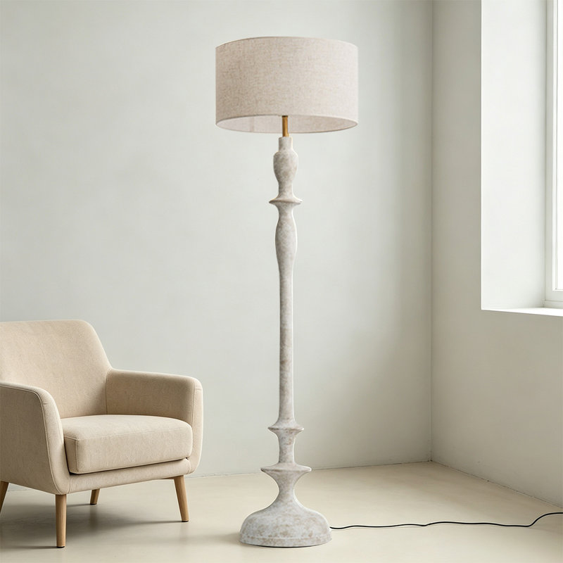 Beige-blanc + lin blanc + lampes sur pied de forme libre en bois massif, Blanc