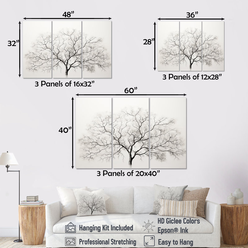 Blanc et gris minimalisme érable - ensemble d'art mural érable, H 32 po x l 48 po x P 1 po
