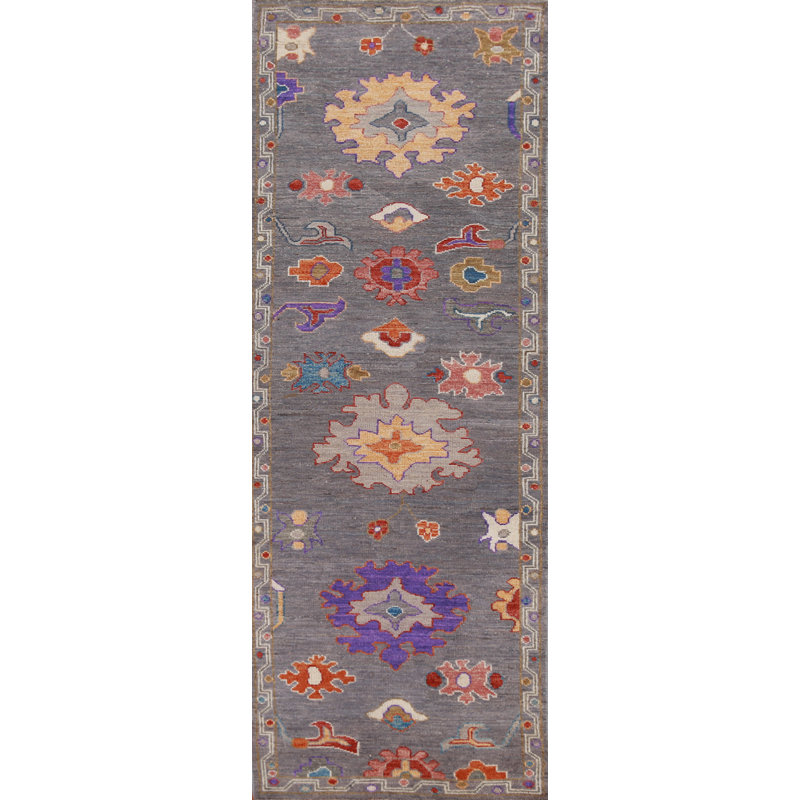 Tapis gris à motif floral Oushak