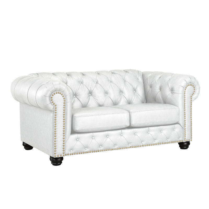 Orner 70" Leather Rolled Arm Loveseat, Cream Leather Match