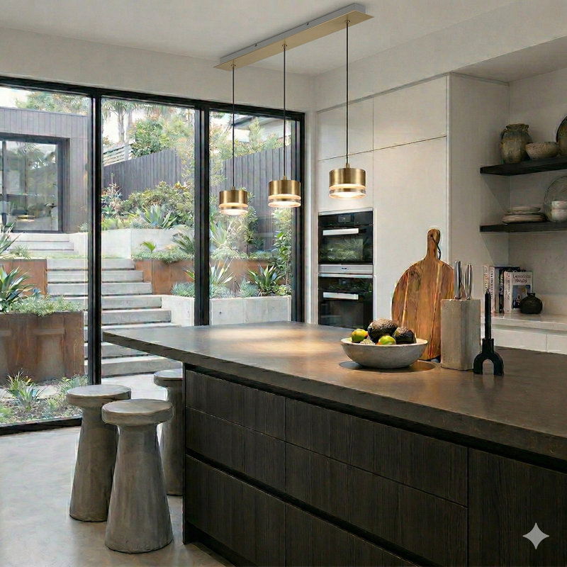 Barnsdall 3 - Light Kitchen Island Pendant, Brushed Brass