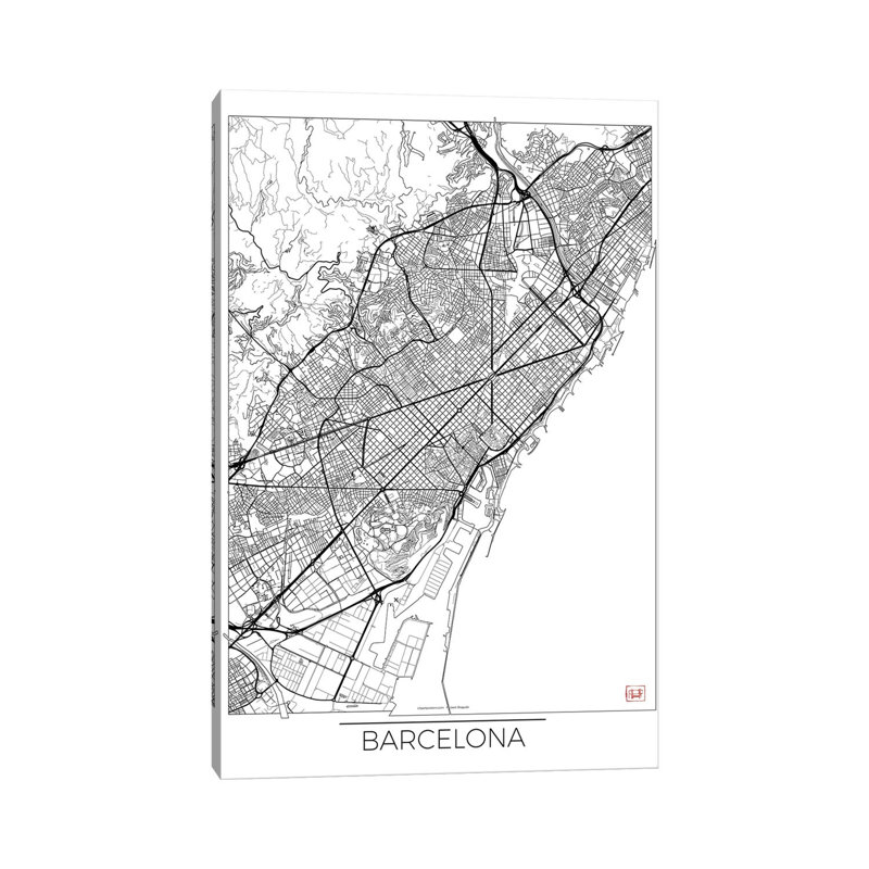 Barcelona Minimal Urban Blueprint Map by Hubert Roguski - Wrapped Canvas Print, 101.6 cm H x 66.04 cm W x 1.91 cm D