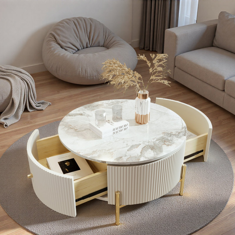 Accent Table, Round Coffee Table with 2 Storage Drawers