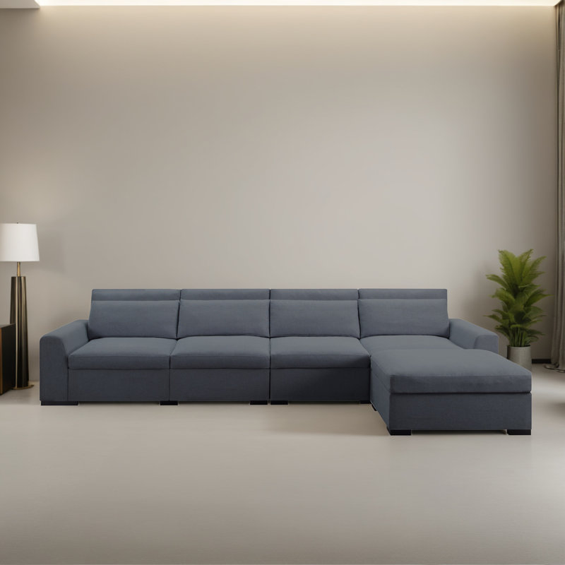 Canapé modulaire réversible avec repose-pieds 149,02 "avec repose-pieds 149,02", Mélange de lin gris foncé