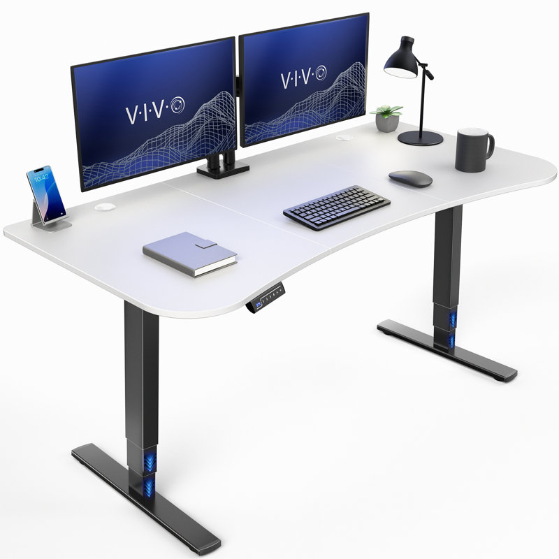 63" x 32" Electric Desk with Touch Screen Memory Controller, 2E1B Series, White/White