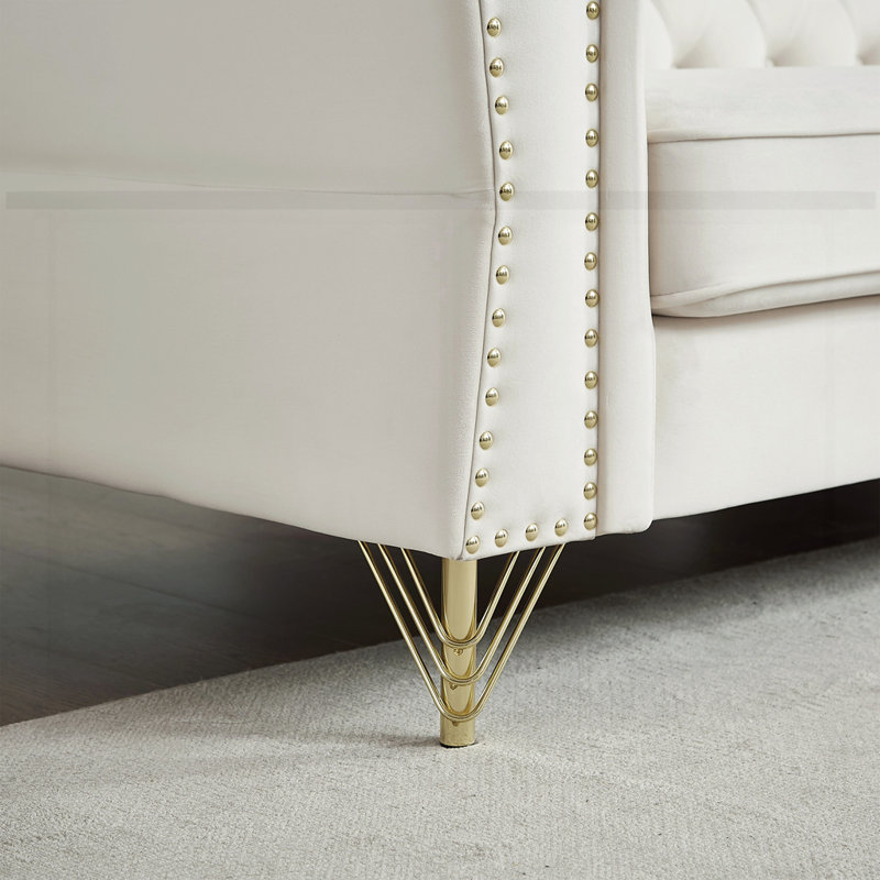Canapé capitonné en velours 60,2 po, Beige