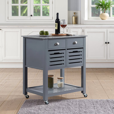 Mobile Indoor Kitchen Island Trolley Serving Cart with Underneath Breathable Storage Bin Drawer 30"L 22"W Marble Top 360°Swivel Lockable Casters by Lark Manor