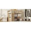 Lit mezzanine en bois avec garde-robe intégré, bureau, tablettes de rangement et tiroirs-263660458