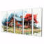 Maison de campagne avec arbre rouge, aquarelle - paysage, art mural 5 pièces-1110343671