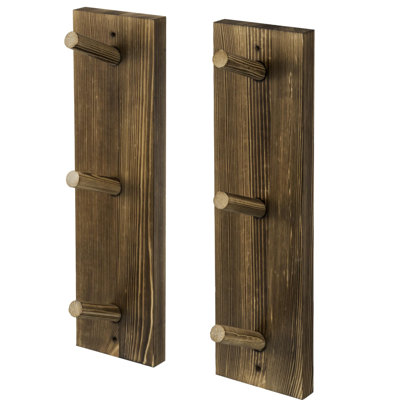 Wall Mounted Wooden Mug Rack - 3 Hook Rustic Burnt Wood Teacup Mug Storage Organizer, Set Of 2