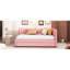 Lit de jour rembourré en lin rose avec lit gigogne simple, sans sommier requis, taille, rose, requis-238011436