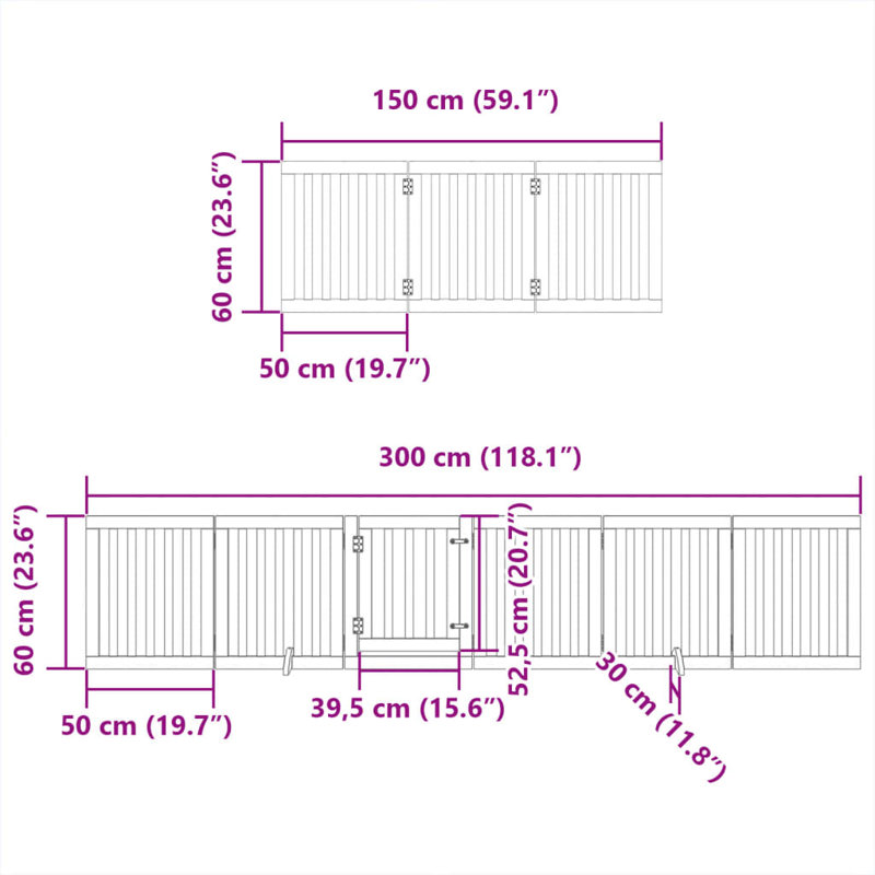 Archie & Oscar Dog Gate With Door Foldable 12 Panels Brown 600 Cm Poplar Wood, Beige, 60cm H x 600cm W x 2cm D