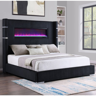 Tisdall 67-Inch Upholstered Fireplace Bed