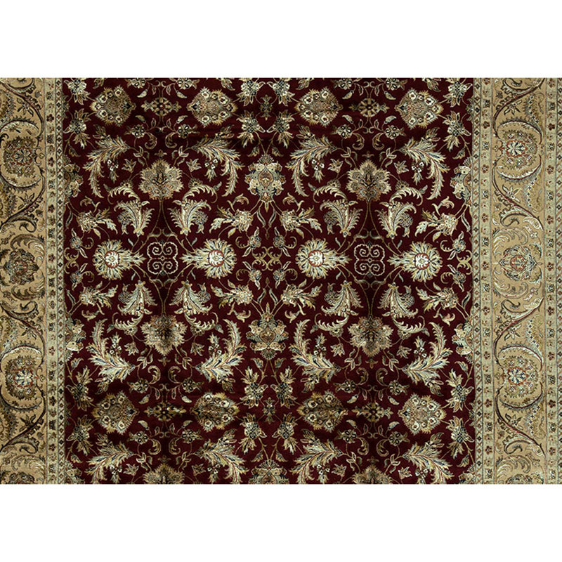 Tapis beige / rouge en laine noué à la main de conception unique 8 pi 10 po x 11 pi 7 po
