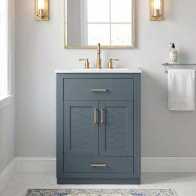 Meuble-lavabo 24 po avec lavabo en céramique intégré, armoire de salle de bain avec 2 portes, 1 tiroir basculant et meuble-lavabo simple pour salle de bain de petite et moyenne taille