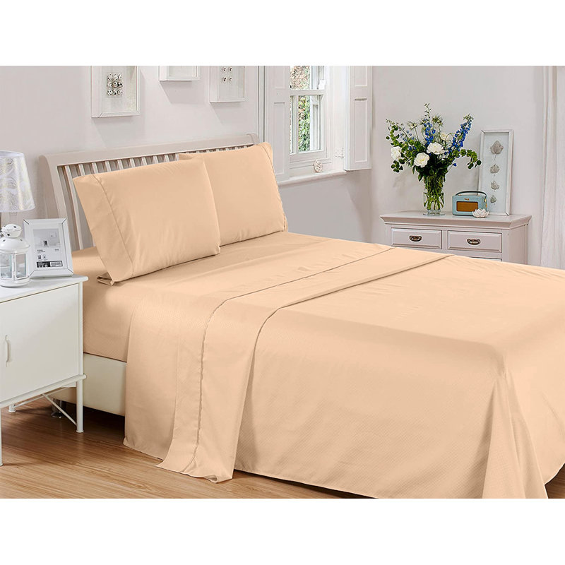 Ensemble de literie en microfibre , Ensemble de drap pour lit grand lit avec drap-hous, Beige