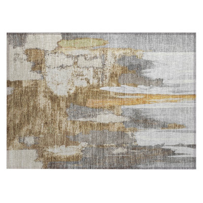 Machine Washable Indoor/Outdoor Xhevrie Ivory Rug