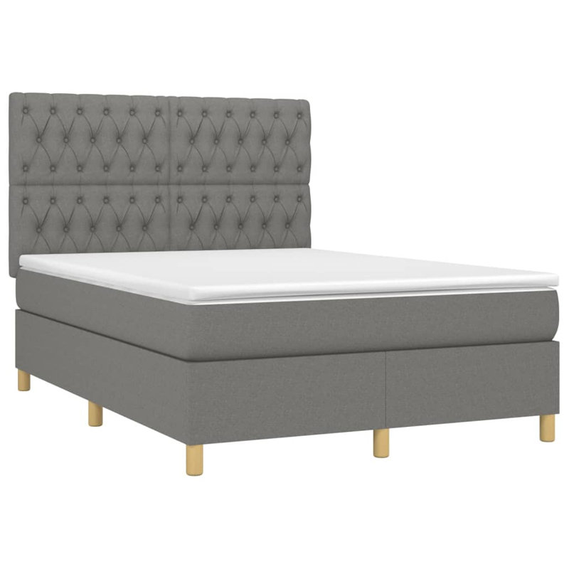 Lit à sommier tapissier avec matelas, Tissu, Double, Gris foncé / chêne