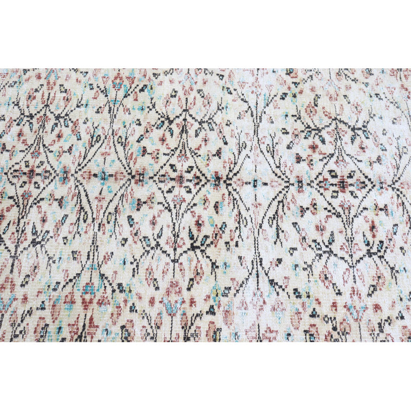 Tapis turc rétro tissé à la main - grand tapis en laine beige avec motif antique