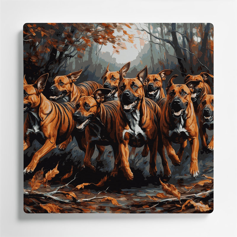 «Dogs Treeing Tennessee Brindle», art mural en métal gris, H 32 po x l 32 po