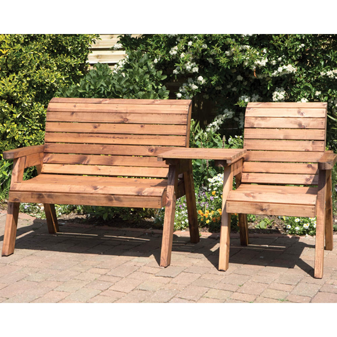 Hand Made 3 Seater Chunky Rustic Wooden Garden Furniture Companion Set With Straight Tray