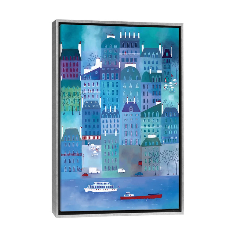 Paris blues par Nic squirrell-impression, Toile avec cadre argenté, H 60 po x l 40po x P 1,5 po, Pas de tapis