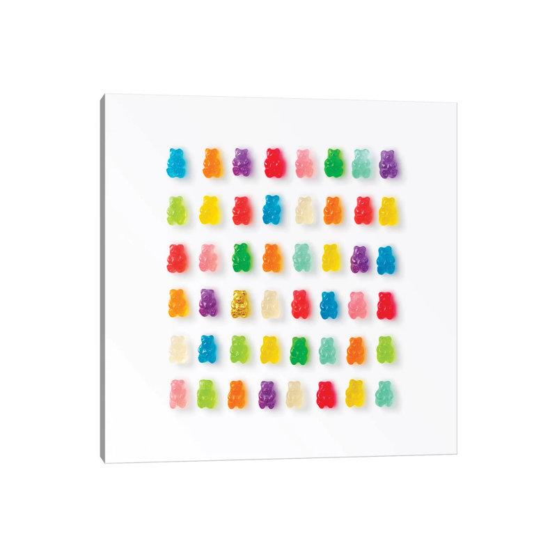 Reproduction de photo « Rainbow Bears » par Erin Summer, Pas de tapis, Toile tendue, H 12 po x l 12 po x P 1,5 po