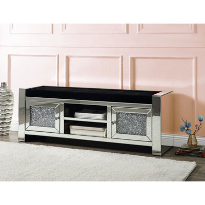 Bryson Bench, Mirrored & Faux Diamonds