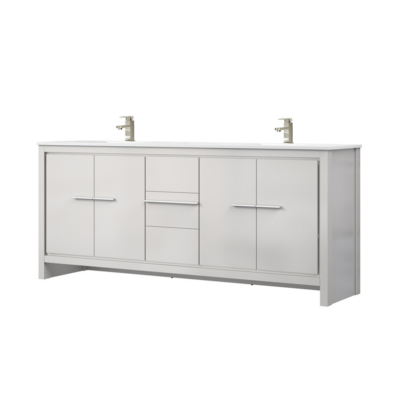 Lafarre 80" W x 20" D Double Bath Vanity Faucet Set, White Cultured Marble, White