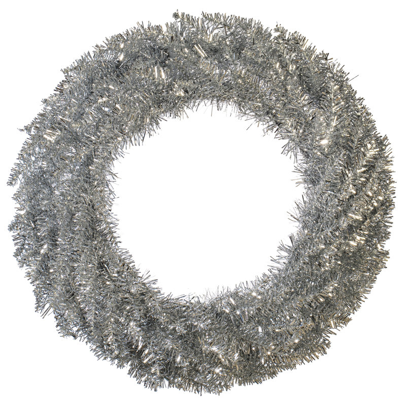 Couronne de Noël artificielle en PVC, H 24 po x l 24 po x P 3 po, Argent
