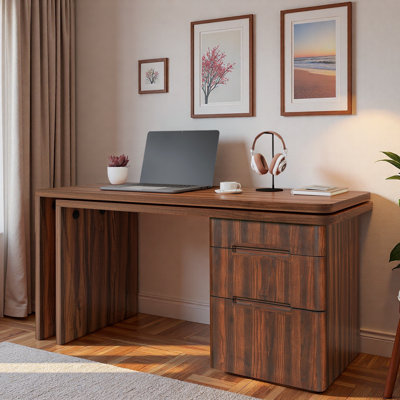 Bureau moderne en forme de L avec 3 tiroirs et bureau pivotant à 360 ° en bois
