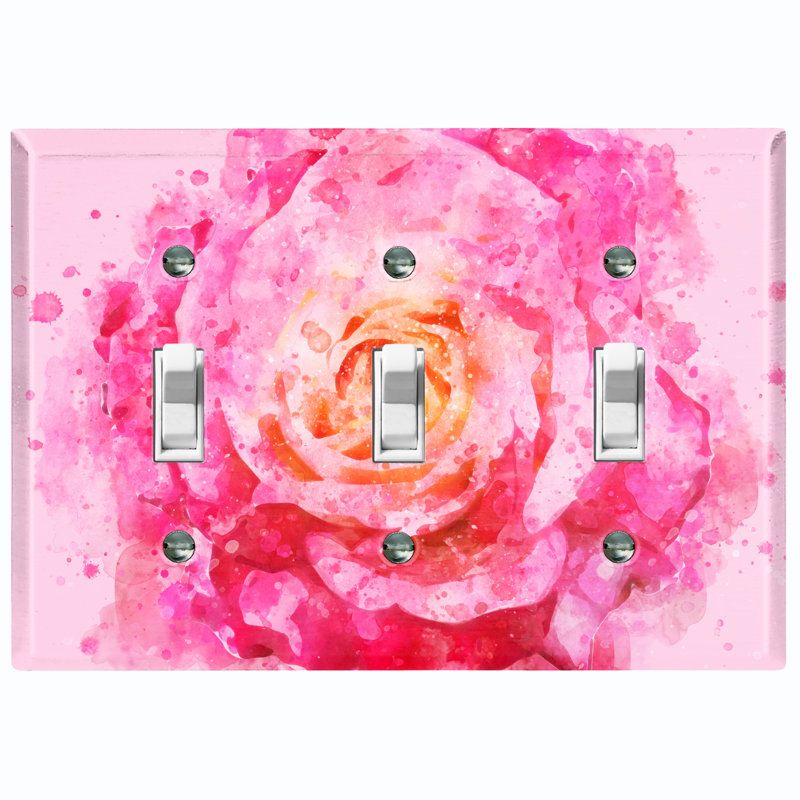 Plaque murale 3 interrupteurs à bascule Flower Rose 1