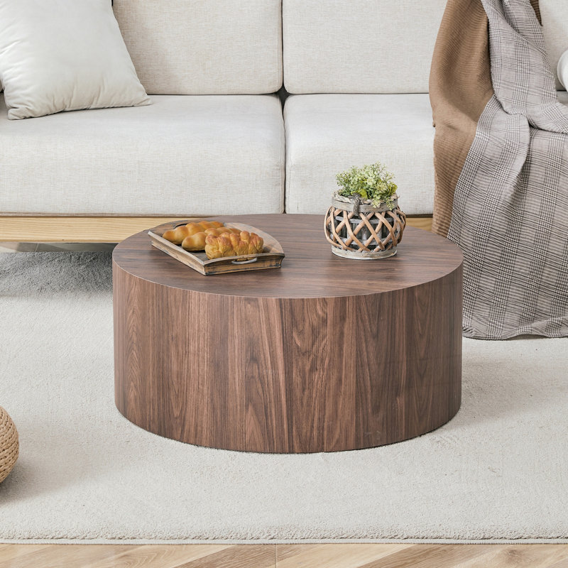 Table basse ronde en MDF à motif de pierres, compacte et durable pour les salons industriels ou minimalistes, Noyer