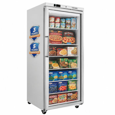 VITLIFE Commercial Reach-in Freezer Glass Door, 10.4CF, -8°F to 0°F, Frost Free