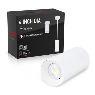 4 Inch 10W/20W/25W Selectable 5Cct Zoomable Led Cylinder Pendant Light, 30°-60° Beam Angle, White