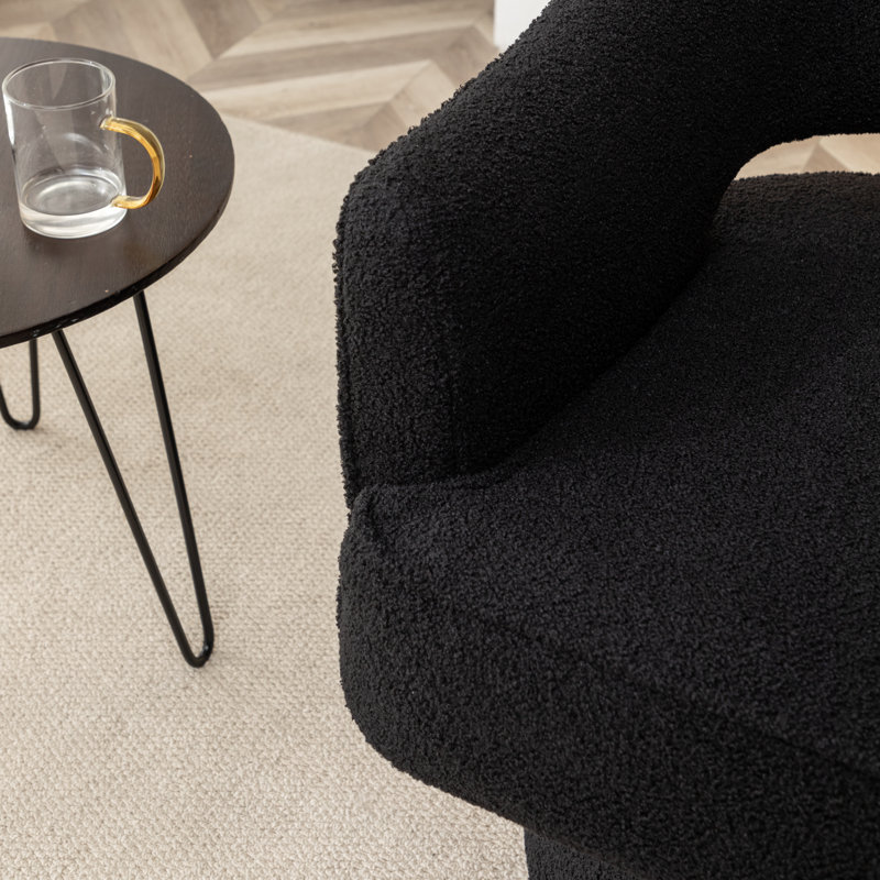 Kenzlee Upholstered Swivel Barrel Chair, Black Teddy Fabric