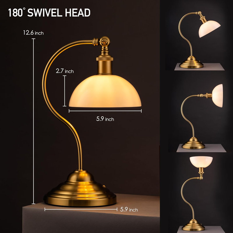 Bankers - Cordless LED Table Lamp, Battery-Operated, Rechargeable, 3-Level Dimming, Universal USB-C Charging, 180° Swivel Head