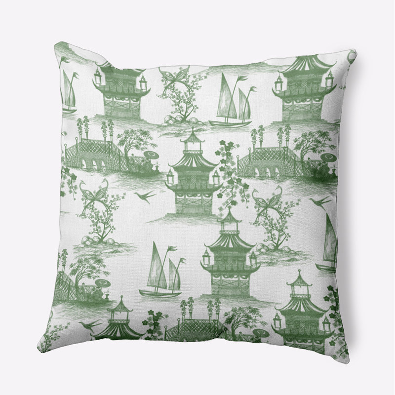 Toile Reversible Throw Pillow, 16" x 16", Green