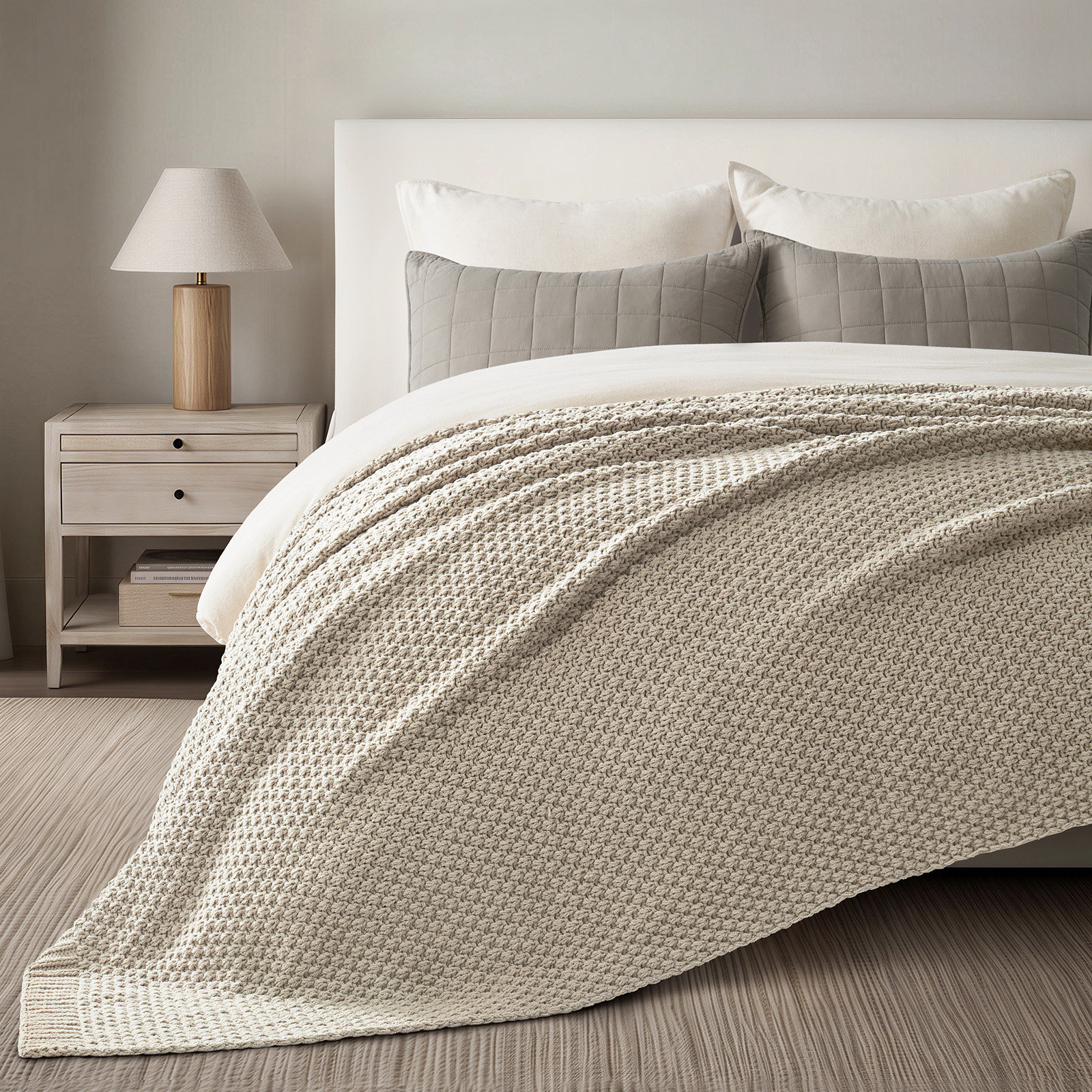 Chunky Chenille Weighted Throw Blanket, 90" L x 90" W, Warm Gray