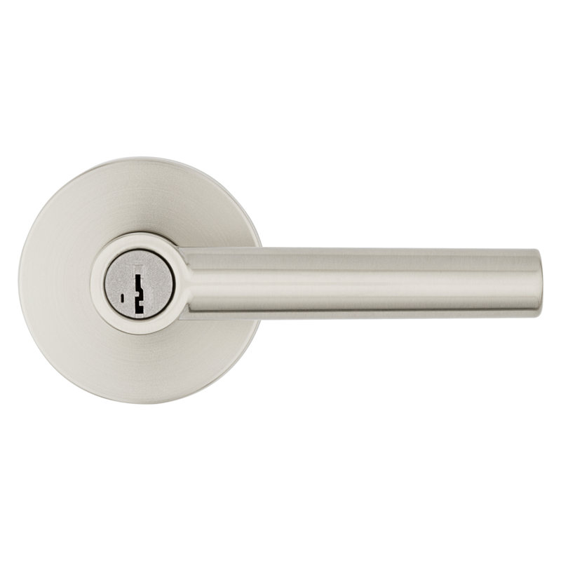 Milan Keyed Storeroom Lever featuring SmartKey Security, Satin Nickel