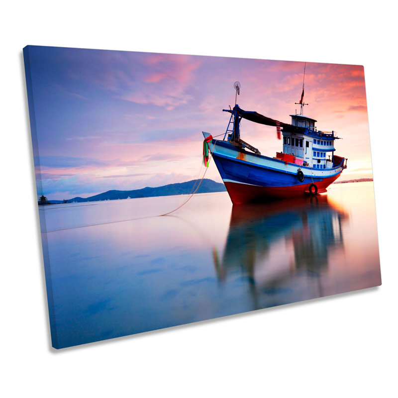 Fishing Boat Sunset Seascape - Wrapped Canvas Print, 50.8cm H x 76.2cm W