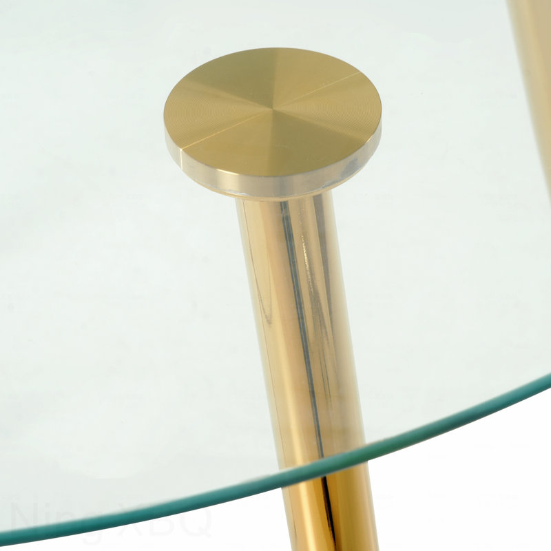 39.4" Round Glass Dining Table Clear Glass Countertops Gold-Plated Metal Legs
