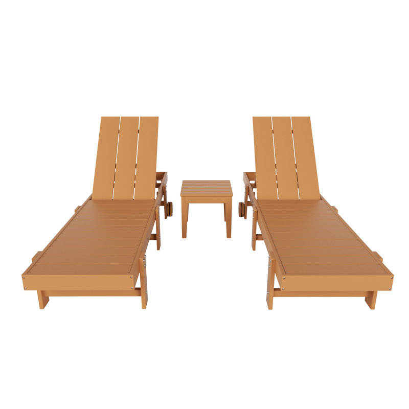 Joubert 77.6" Long Outdoor All-Weather Poly Reclining Single Chaise Set with Table, Teak