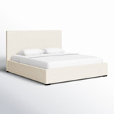 Fabio White Linen Upholstered Panel Platform Bed, Queen